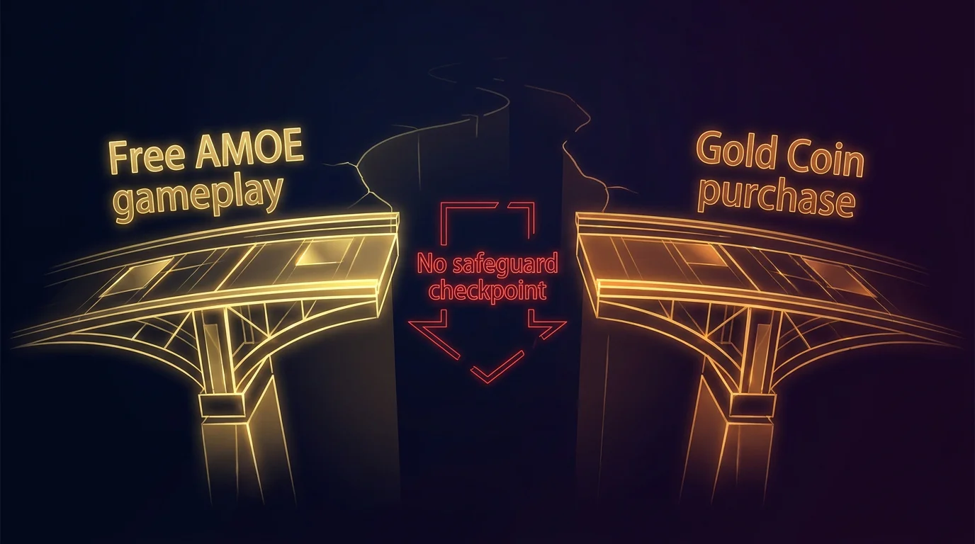 Diagram showing absence of responsible gaming safeguards at point where AMOE players convert to paying customers