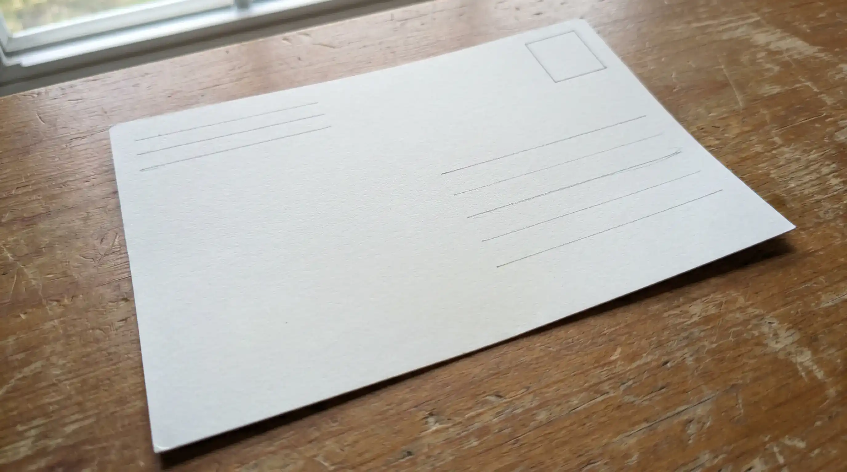 AMOE postcard layout showing address side with return address upper left and operator mailing address center right