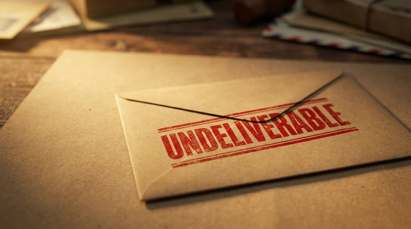 Rejected sweepstakes AMOE mail-in request envelope with common reasons for denial explained