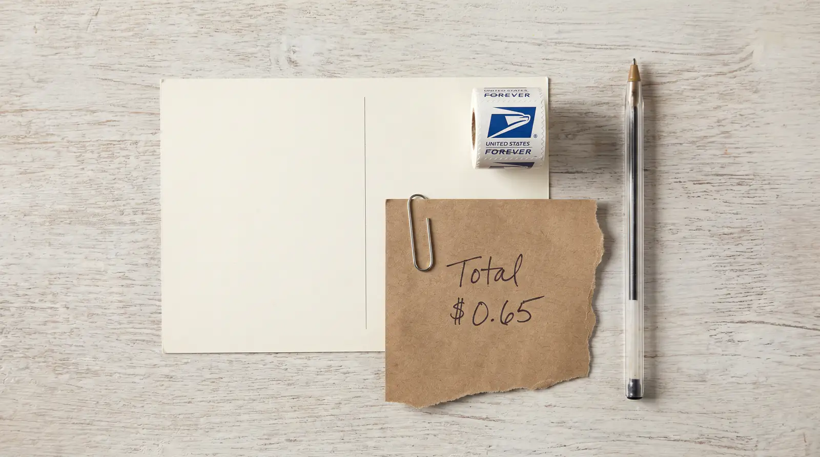 Cost breakdown of single AMOE mail-in request showing postcard stamp and materials totaling approximately 65 cents per submission