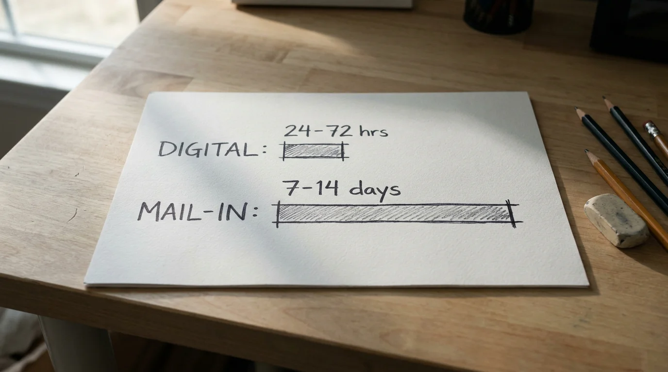 Processing speed comparison chart showing digital AMOE crediting in 24 to 72 hours versus mail-in standard of 7 to 14 business days