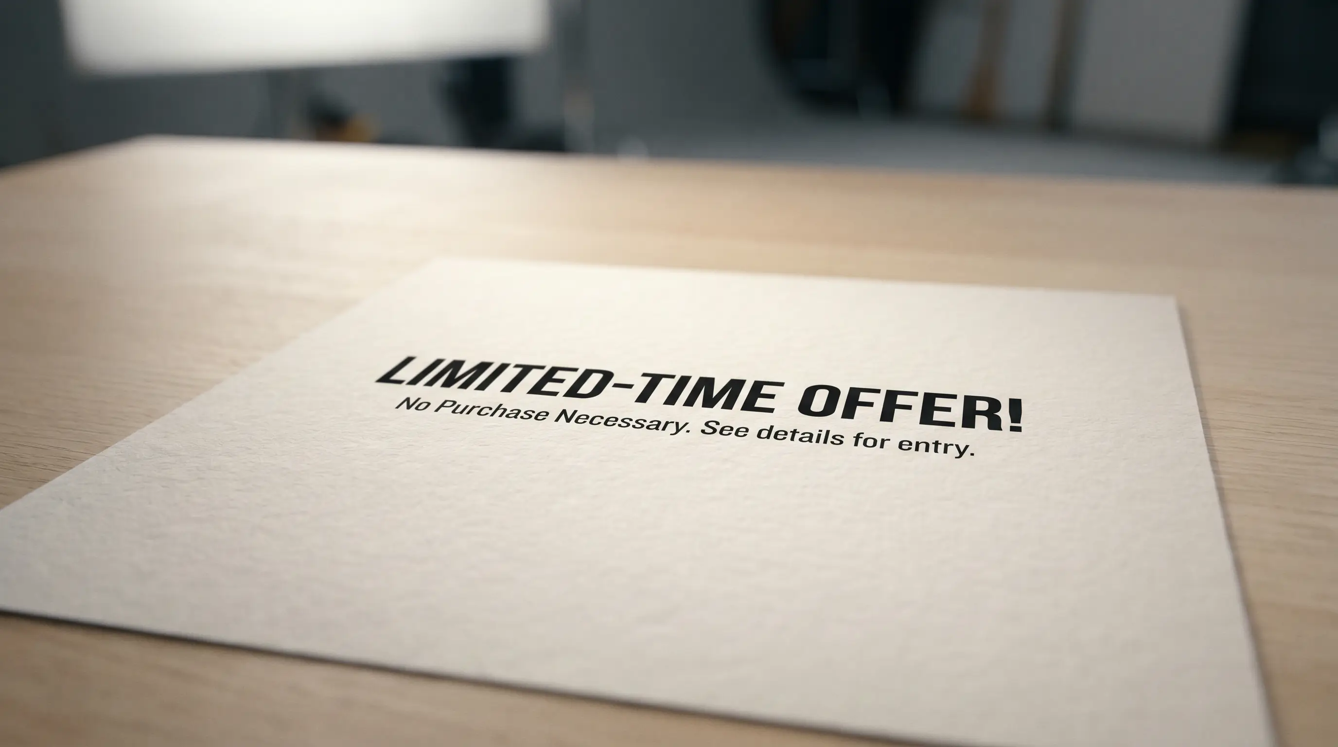 No purchase necessary disclosure in sweepstakes advertisement showing required clearly conspicuous placement per FTC guidelines