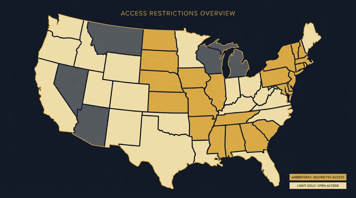 Map showing sweepstakes casino account eligibility geographic restrictions after 2025 state bans