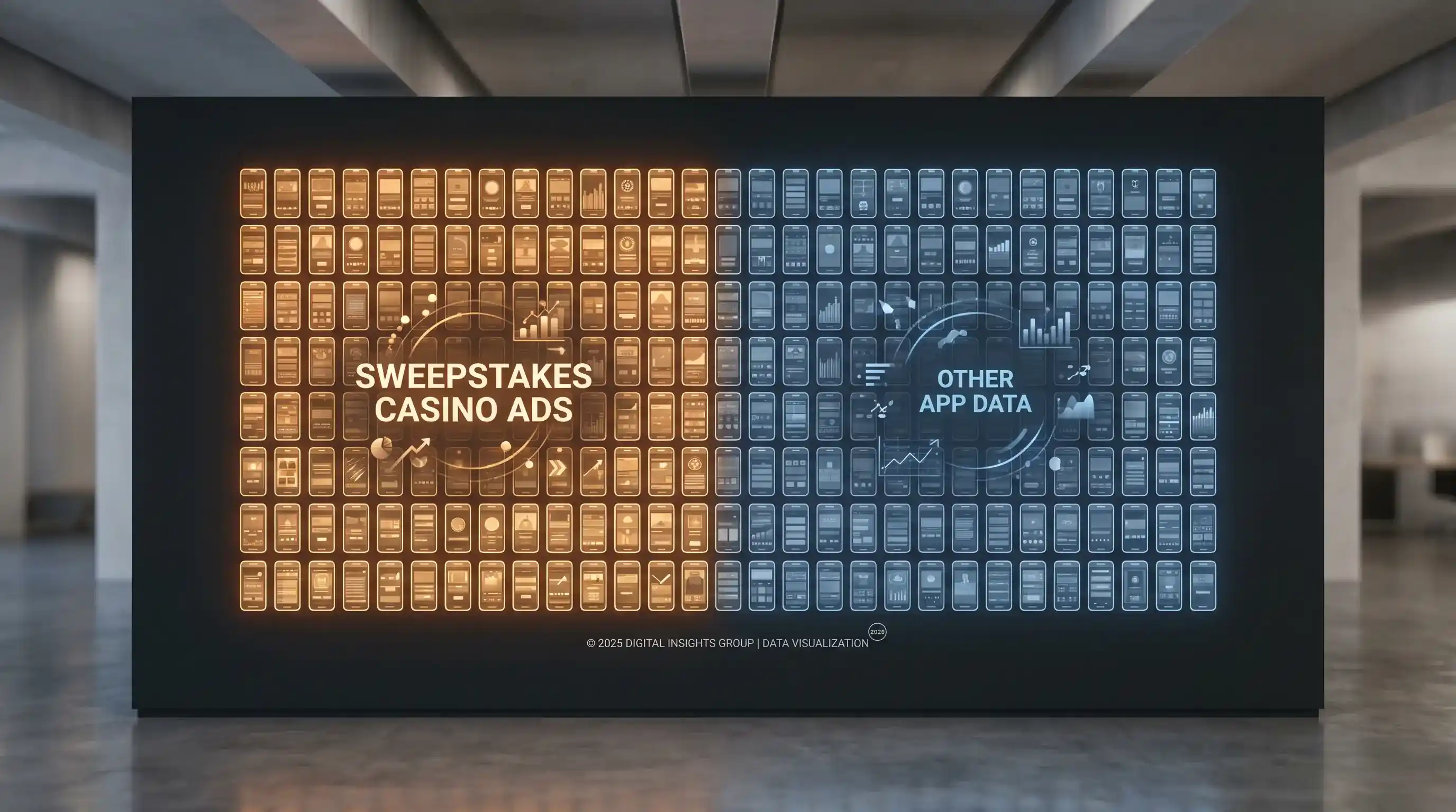 Digital advertising saturation showing sweepstakes casino ads comprising half of all online casino advertising in 2025