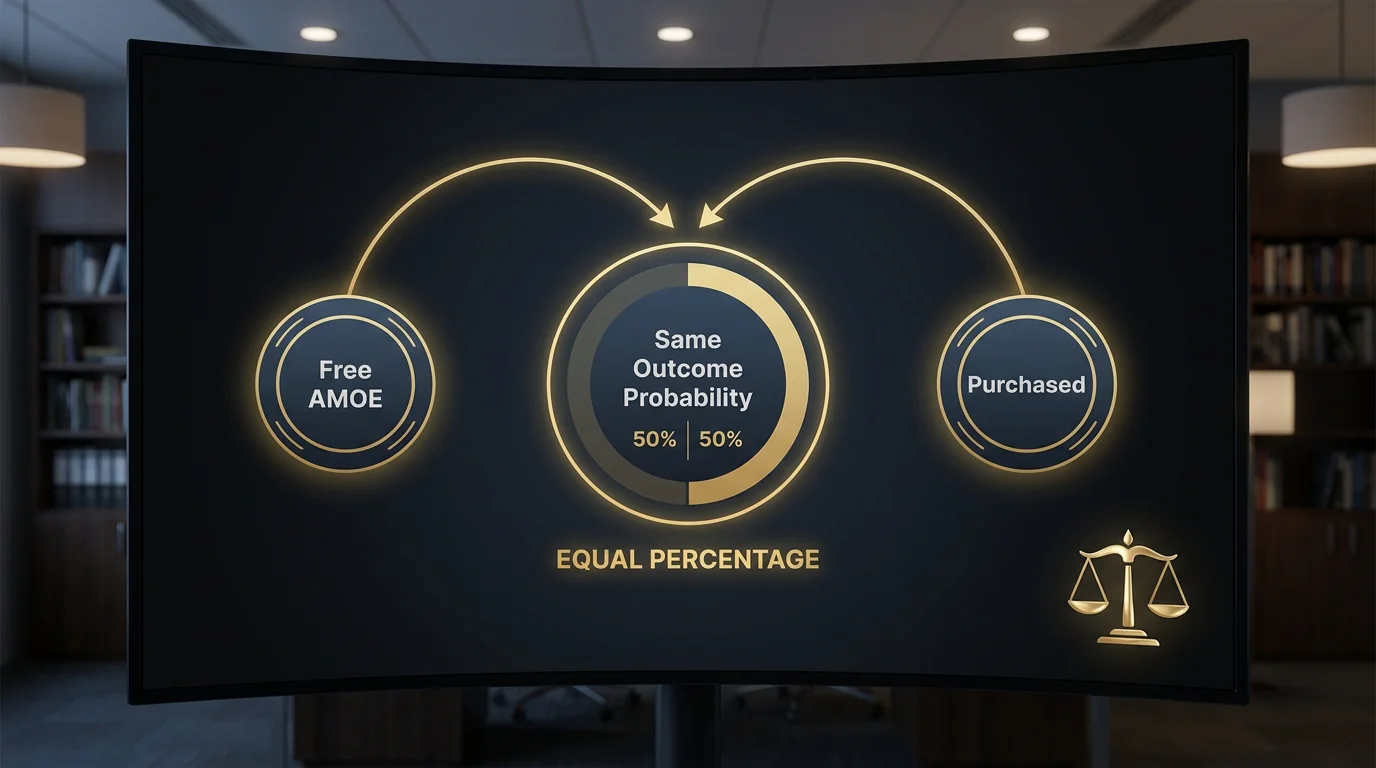 Legal diagram showing equal odds requirement for AMOE and paid entries under sweepstakes law