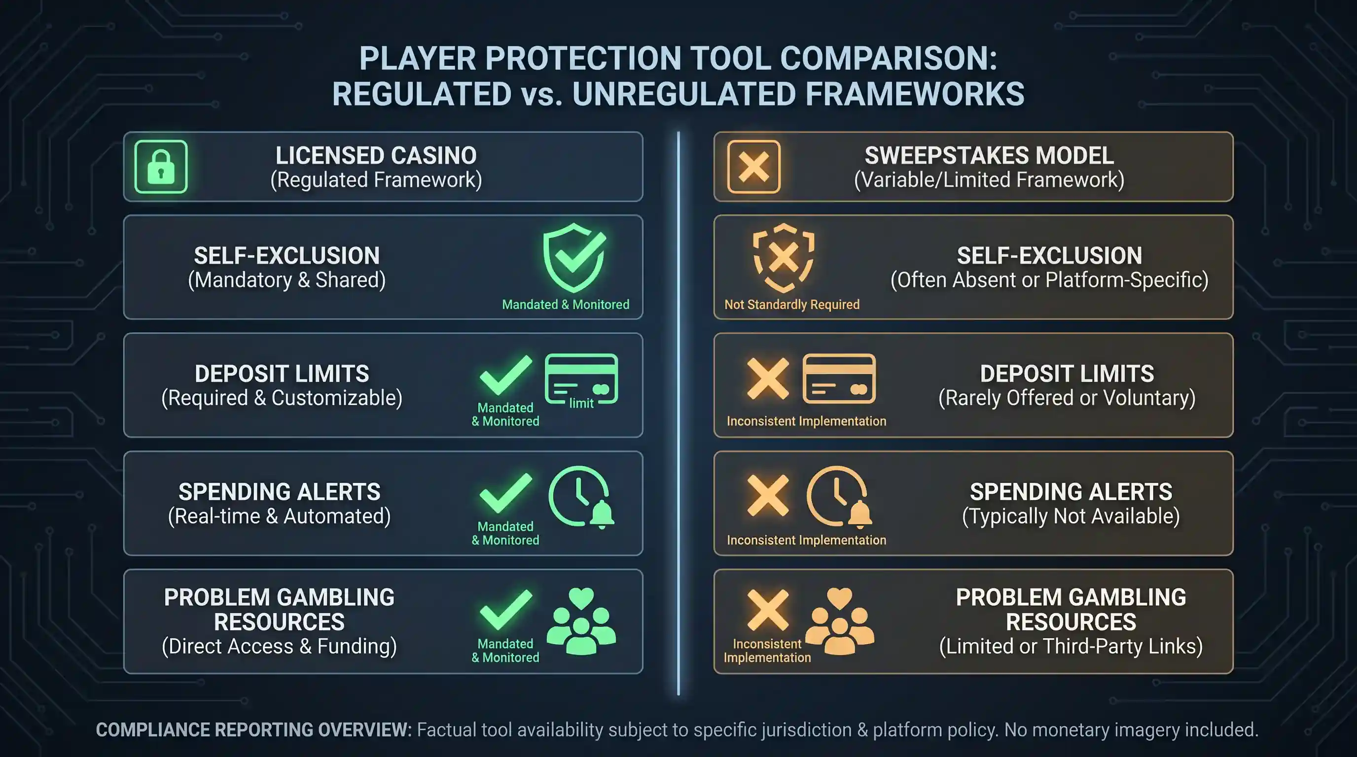 Comparison of player protection requirements at regulated online casinos versus sweepstakes platforms